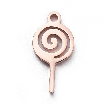 Vacuum Plating 304 Stainless Steel Charms, Manual Polishing, Hollow, Lollipop, Rose Gold, 13x7x1mm, Hole: 1mm