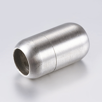 304 Stainless Steel Magnetic Clasps with Glue-in Ends, Frosted, Barrel, Stainless Steel Color, 21x12mm, Hole: 8mm