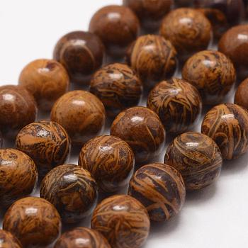 Natural Elephant Skin Jasper/Miriam Stone/Calligraphy Stone Beads Strands, Round, 6mm, Hole: 1mm, about 63pcs/strand, 15.1 inch(39.5cm)