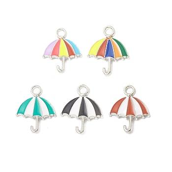 Alloy Enamel Pendants, Umbrella Charm, Platinum, Mixed Color, 19.5x15x2mm, Hole: 2.2mm