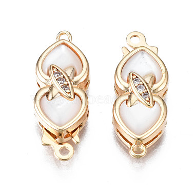 Real 18K Gold Plated Seashell Color Heart Brass+Cubic Zirconia Box Clasps