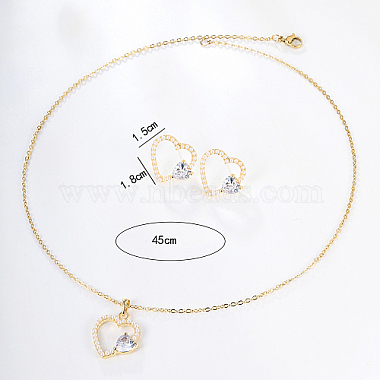 Conjunto de joyas de corazón de circonita cúbica transparente con perla de imitación de plástico(ZC3739-1)-4
