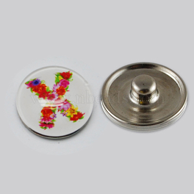 18mm Platinum Colorful Flat Round Alloy + Glass Button