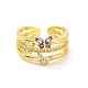 Violet Cubic Zirconia Butterfly Open Cuff Ring(RJEW-C061-01G)-2