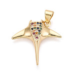 Brass Micro Pave Cubic Zirconia Pendants, Manta Ray Charms, Golden, 20.5x21.5x4mm, Hole: 3.5x5~5.5mm(KK-T080-12G)