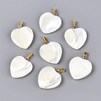 Natural Trochus Shell Pendants, Heart Charms with Iron Snap on Bails, Golden, Seashell Color, 22.5~23x19.5~20x4~4.5mm, Hole: 6x2mm(SSHEL-T017-41)