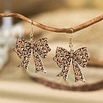 Teachers' Day Acrylic Dangle Earrings, Bowknot with Leopard Print, with Alloy Earring Findings, Golden, Bisque, 53.5x35mm(EJEW-I325-01G-01)