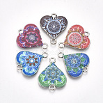 Printed Alloy Links connectors, with Enamel, Heart, Platinum, Mixed Color, 20x16.5x2mm, Hole: 1.8mm(X-PALLOY-S118-15)