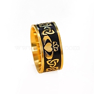 Stainless Steel Enamel Triquetra/Trinity Knot Finger Rings, Heart Crown Claddagh Ring, Golden, Inner Diameter: 21mm(PW-WG80958-12)