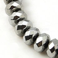 Non-magnetic Synthetic Hematite Beads Strands, Rondelle, Silver Plated, 8x5mm, Hole: 1mm, about 76pcs/strand, 16 inch(G-E166-1B)