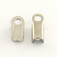 304 Stainless Steel Folding Crimp Ends, Fold Over Crimp Cord Ends, Stainless Steel Color, 9x4.5x4mm, Hole: 2mm(STAS-R063-30)