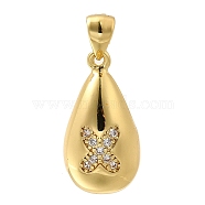 Rack Plating Brass Micro Pave Cubic Zirconia Pendants, Long-Lasting Plated, Lead Free & Cadmium Free,Real 18K Gold Plated, Teardrop with Letter Charms, Letter X, 21x11mm, Hole: 5x3mm(KK-L226-102G-X)