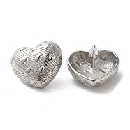 304 Stainless Steel Stud Earrings, Grooved Heart, Stainless Steel Color, 26x30.5mm(EJEW-Q796-04P)