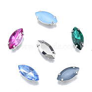 Horse Eye Sew on Rhinestone, K9 Glass Beads, with Platinum Plated Brass Findings, Faceted, Cadmium Free & Lead Free, Mixed Color, 15x7x5mm, Hole: 1mm(GLAA-N038-51)
