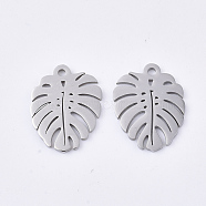 201 Stainless Steel Pendants, Leaf, Stainless Steel Color, 17x13x1mm, Hole: 1.4mm(STAS-T045-40P)