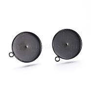 304 Stainless Steel Stud Earring Settings, with Loop, Flat Round, Electrophoresis Black, Tray: 16mm, 21x18x2mm, Hole: 1.8mm, Pin: 0.8mm(X-STAS-H467-08B-18mm)