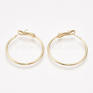 Brass Hoop Earrings, Real 18K Gold Plated, 34x30x1.5mm, Pin: 0.8mm(X-KK-S348-406B)