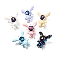 Acrylic Pendants, Rabbit, with Platinum Tone Loop, Rainbow Color, Mixed Color, 61x56x26.5mm, Hole: 1.6mm(OACR-S043-01)