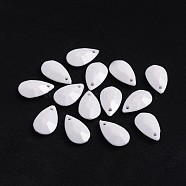 Opaque Acrylic Pendants, Faceted, teardrop, White, 20x12x5mm, Hole: 2mm, about 850pcs/500g(SACR-517-10)