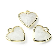 Natural White Moonstone Pendants, Faceted Heart Charms, with Rack Plating Light Gold Plated Brass Edge, 23x20x7mm, Hole: 4x4mm(G-O204-01C)