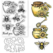 1Pc Custom PVC Plastic Clear Stamps, with 1Pc Carbon Steel Cutting Dies Stencils, for DIY Scrapbooking, Photo Album Decorative, Cards Making, Bees, Stamps: 160x110x3mm, Stencils: 137x106x0.8mm(DIY-GL0004-72)