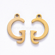 Vacuum Plating 201 Stainless Steel Charms, Laser Cut, Golden, Letter.G, 13x7.5x1mm, Hole: 1mm(STAS-R105-G-G)
