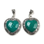 Synthetic Turquoise Dyed Pendants, Heart Charms with Antique Silver Plated Alloy Findings, Teal, 54mm, Pendant: 39.5x35x10mm, Hole: 7.5x5.5mm(G-H308-02AS-02)