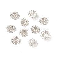 Tibetan Style Fancy Bead Caps, Flower, Silver Color Plated, 9x4mm, Hole: 2mm(TIBEB-E017-S)