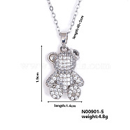 Fashionable European and American Style Brass Rhinestone Pendant Necklace with Cable Chain for Women Girl, Bear, 15.75 inch(40cm)+5cm(CL1945-4)