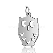 201 Stainless Steel Pendants, Owl, Stainless Steel Color, 20x13.5x1mm, Hole: 3mm(STAS-S105-T559D-1)