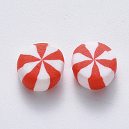 Handmade Polymer Clay Beads, No Hole/Undrilled, Candy, Red, 9~11x4.5~6mm(X-CLAY-R084-01F)