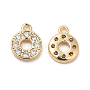 Plating Brass Micro Pave Cubic Zirconia Pendant, Round, Real 18K Gold Plated, 10x8x1.7mm, Hole: 1.2mm(KK-B074-56G)