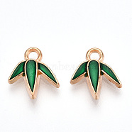 Alloy Enamel Charms, Cadmium Free & Lead Free, Light Gold, Leaf Charm, Green, 11x10x2.5mm, Hole: 1.6mm(ENAM-N056-442)