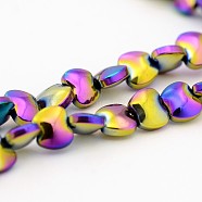 Electroplate Non-magnetic Synthetic Hematite Bead Strands, Apple, Rainbow Plated, 5x6x3mm, Hole: 1mm, about 77pcs/strand, 15.7 inch(G-J286-05E)