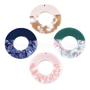 Translucent Cellulose Acetate(Resin) Pendants, Two Tone, Donut, Mixed Color, 46x2.5mm, Hole: 1.4mm(KY-T040-49)