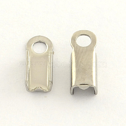 Tarnish Resistant 304 Stainless Steel Folding Crimp Ends, Fold Over Crimp Cord Ends, Stainless Steel Color, 9x4.5x4mm, Hole: 2mm(STAS-R063-30)