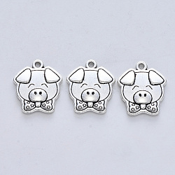 Tibetan Style Alloy Pendants, Cadmium Free & Lead Free, Pig, Antique Silver, 20x15.5x2.5mm, Hole: 1.4mm(X-TIBE-R316-060AS-RS)