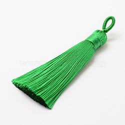 Polyester Tassel Big Pendant Decorations, Ice Silk Tassel, Lime Green, 60~67x8mm, Hole: 5x7mm(X-FIND-P022-12)