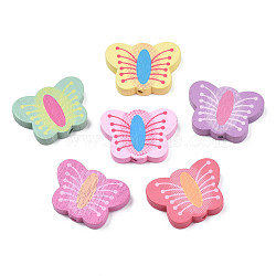 Spray Painted Maple Wood Beads, Printed, Butterfly, Mixed Color, 18x25.5x4mm, Hole: 1.6mm, about 565pcs/500g(WOOD-Q030-89)