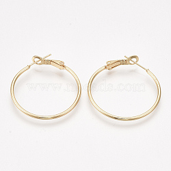 Brass Hoop Earrings, Real 18K Gold Plated, 34x30x1.5mm, Pin: 0.8mm(X-KK-S348-406B)