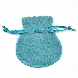 Double Sided Velvet Bags, Calabash Shape Drawstring Jewelry Pouches, Medium Turquoise, 14.3x11.7x0.16cm(TP-S003-07C-02)