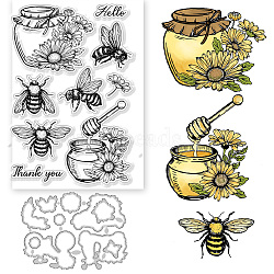 1Pc Custom PVC Plastic Clear Stamps, with 1Pc Carbon Steel Cutting Dies Stencils, for DIY Scrapbooking, Photo Album Decorative, Cards Making, Bees, Stamps: 160x110x3mm, Stencils: 137x106x0.8mm(DIY-GL0004-72)