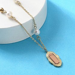 304 Stainless Steel & Natural Pearl & Synthetic Turquoise Oval Pendant Necklaces for Women, Ion Plating(IP), Golden, 17.91 inch(45.5cm)(NJEW-A045-23G)