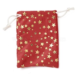 Gold Stamping Christmas Velvet Storage Bags, Drawstring Bags, Rectangle, Red, Star, 12x9x0.01cm(ABAG-Q053-01A-01A)