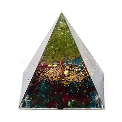 Orgonite Pyramid Resin Energy Generators, Reiki Natural Peridot Chips Tree of Life for Home Office Desk Decoration, 50mm(DJEW-PW0012-020E)