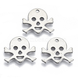 Non-Tarnish Halloween 201 Stainless Steel Charms, Laser Cut, Skull, Stainless Steel Color, 13.5x15x0.8mm, Hole: 1.4mm(STAS-R116-066)