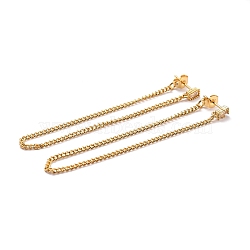 Long Chain Tassel Dangle Stud Earrings for Girl Women, Rectangle, Brass Micro Pave Clear Cubic Zirconia Earrings Thread, Real 18K Gold Plated, 150x2mm, Pin: 0.8mm(ZIRC-C025-23G)