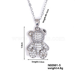 Fashionable European and American Style Brass Rhinestone Pendant Necklace with Cable Chain for Women Girl, Bear, 15.75 inch(40cm)+5cm(CL1945-4)