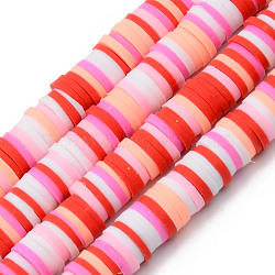 Handmade Polymer Clay Beads Strands, for DIY Jewelry Crafts Supplies, Heishi Beads, Disc/Flat Round, Red, 6x0.5~1mm, Hole: 1.8mm, about 290~320pcs/strand, 15.75 inch~16.14 inch(40~41cm)(CLAY-R089-6mm-104)