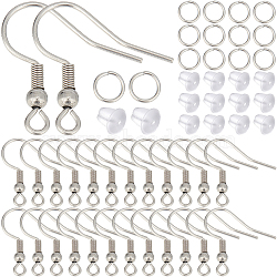 200Pcs 316 Surgical Stainless Steel Earring Hooks, 200Pcs 304 Stainless Steel Jump Rings, 200Pcs Plastic Ear Nuts, Stainless Steel Color, 4~20x0.7~19.5mm, Hole: 1~2mm, Pin: 0.7mm(DIY-SC0024-18)